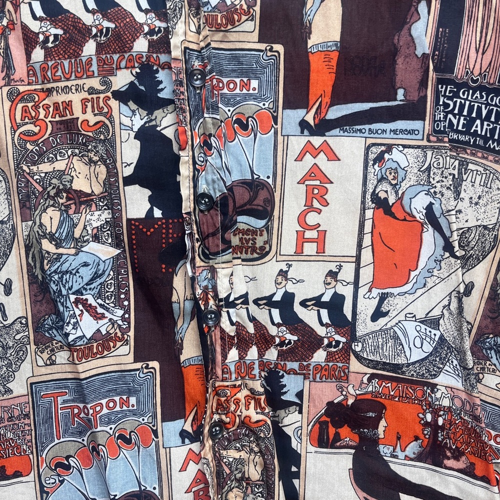 Vintage Richard Gold 70s Men’s shirt Art Noveau poster print long sleeve Mod - Picture 2 of 5